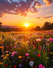 Fototapeta premium Colorful Flowers in Evening Sunlight