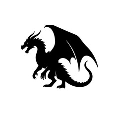 Western Dragon Silhouette Collection Set, Realistic Fantasy Dragon Poses, Black Vector Isolated on White Background