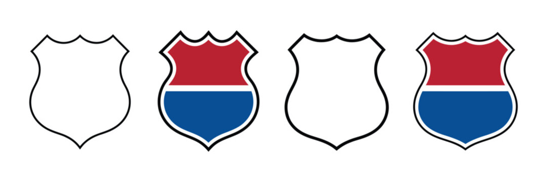 US Route signs vector illustration, Interstate highway shield icons, United States road navigation markers