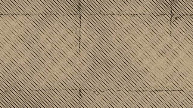 Grungy vintage paper texture with animated halftone dots and distressed lines creates a retro motion background.