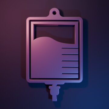 Purple IV bag icon isolated on purple-blue background. Blood bag icon. Donate blood concept. The concept of treatment and therapy, chemotherapy. Minimalism concept. 3D render illustration