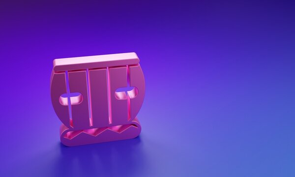 Pink Indian musical instrument tabla icon isolated on purple-blue background. Minimalism concept. 3D render illustration
