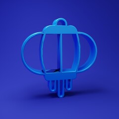 Obraz premium Blue Korean paper lantern icon isolated on blue background. Minimalism concept. 3D render illustration