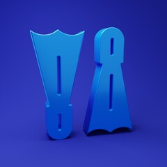 Blue Rubber flippers for swimming icon isolated on blue background. Diving equipment. Extreme sport. Diving underwater equipment. Minimalism concept. 3D render illustration © vector_v