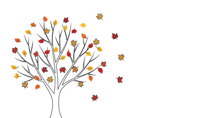 Colorful Tree with Falling Leaves Illustration. © Mahkota