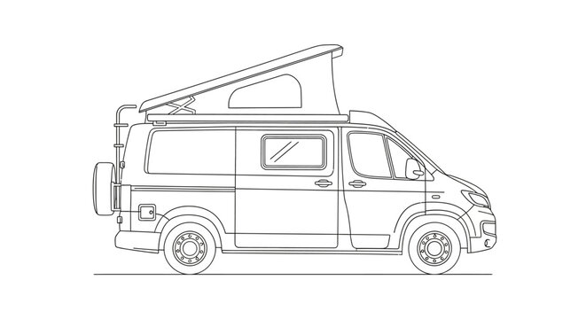 Camper Van with Pop Top Roof Illustration.