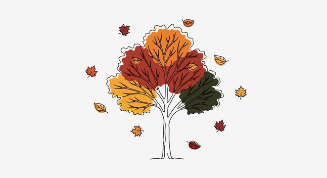 Colorful Tree with Falling Leaves Illustration 1.