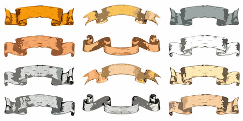 Collection of decorative ribbon banners in various metallic colors