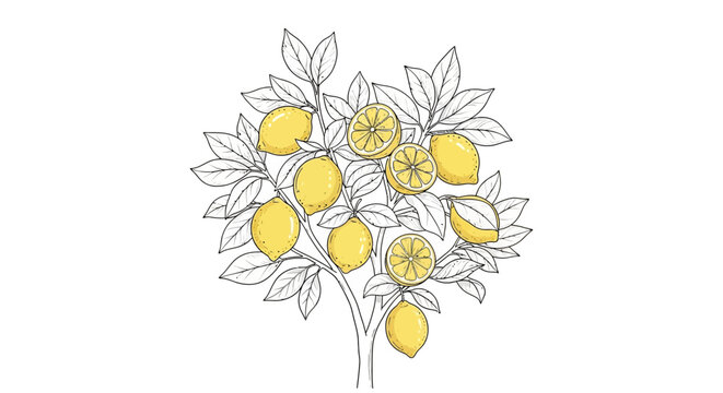 Lemon Tree Branch with Yellow Lemons.