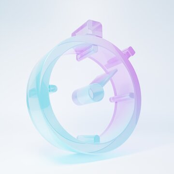Frosted glass Stopwatch icon isolated on white background. Time timer sign. Chronometer sign. Minimalism concept. 3D render illustration