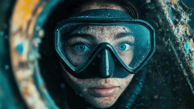 Woman diver explores the wreck of Jabjab in clear blue waters revealing the beauty of marine life and underwater artifacts