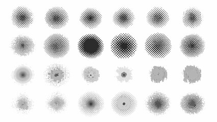 Abstract arrangement of grayscale dotted circles and blurred shapes