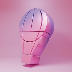 Purple-pink Hot air balloon icon isolated on pink background. Air transport for travel. Minimalism concept. 3D render illustration