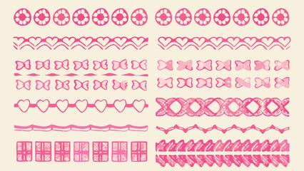 A collection of pink doodle style decorative borders and shapes