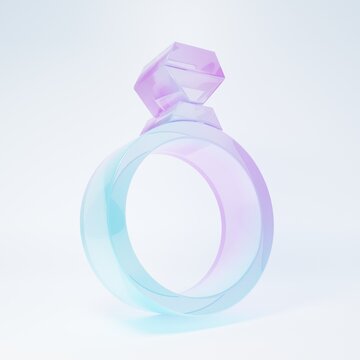 Frosted glass Diamond engagement ring icon isolated on white background. Minimalism concept. 3D render illustration