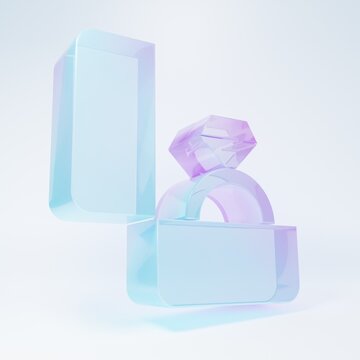 Frosted glass Diamond engagement ring icon isolated on white background. Minimalism concept. 3D render illustration