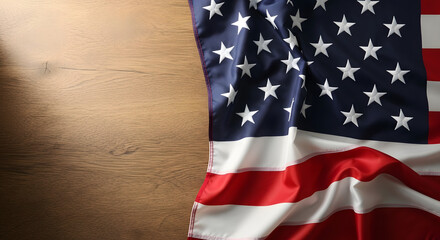 Obraz premium American flag hanging on a wall with dramatic lighting effects