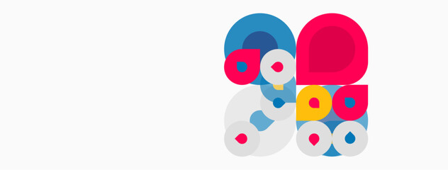 Fototapeta premium Colorful overlapping circles create abstract composition. Bright hues dominate white background. Modern design, playful shapes.