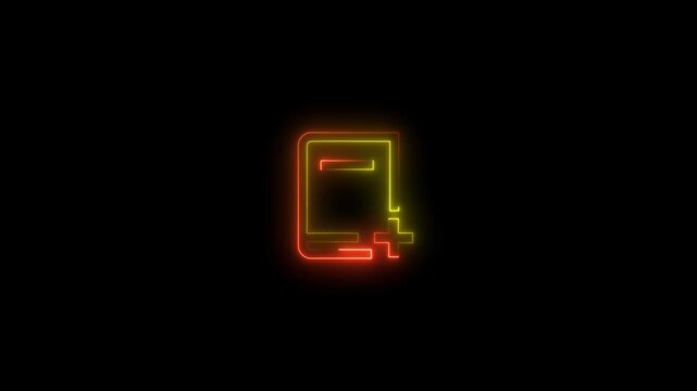 Glowing Neon Dictionary add Book icon animation with on black background.