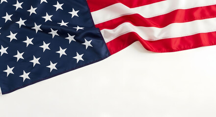 Fototapeta premium American flag waving on white background with stars and stripes
