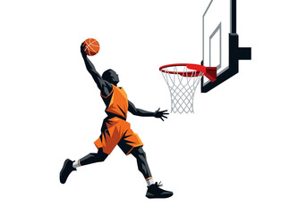 Basketball player in mid-air dunking ball into hoop during intense game © rizky