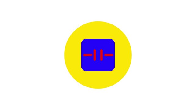 Electrolytic capacitor icon animation with white and blue color on white background.