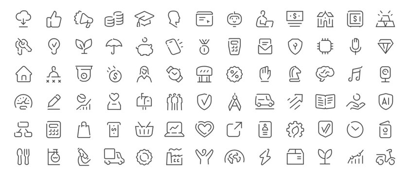 Business and technology line icons set. Minimal outline vector linear symbols collection. Finance and marketing concept