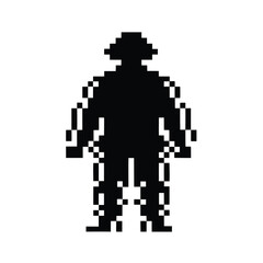 Obraz premium Classic Pixelated Door Key Symbol in Black and White Silhouette Style for Arcade Game Design