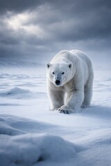 Fototapeta premium Arctic Predator On Snow Covered Frozen Plain