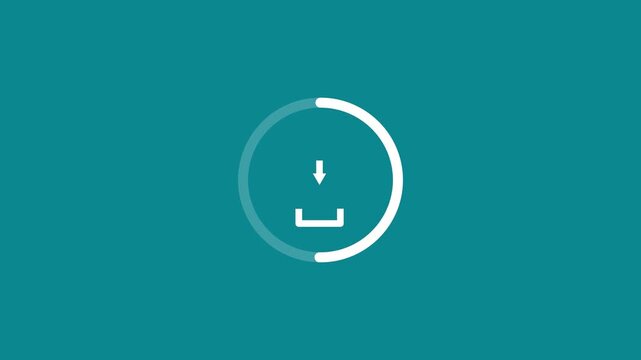 Minimalist white download icon with circular loading progress bar isolated on cyan background for user interface and web design projects. motion graphics of concept. animation. 4k video