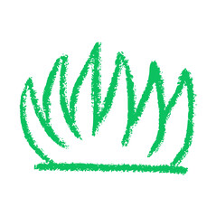 grass tuft, hand drawn crayon wax crayons, rough texture doodle lawn plant element for garden, meadow, or nature concept