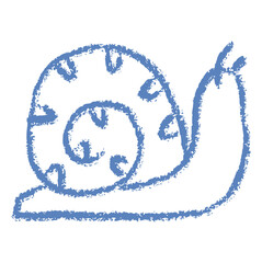 Slow snail with shell, hand drawn crayon wax crayons, rough texture doodle garden animal element for nature or slow living concept © Ydzv Dsgn