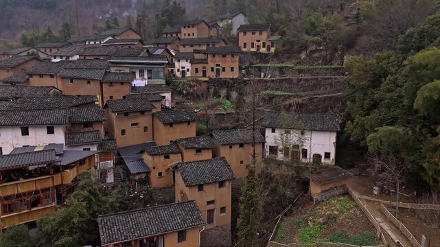 Aerial photo of Tulou in Anhui, China