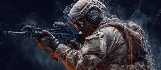 Naklejka premium Special forces soldier armed and pointed at with a machine gun