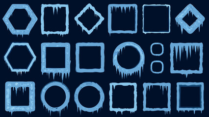 A collection of geometric shapes with an icy dripping texture