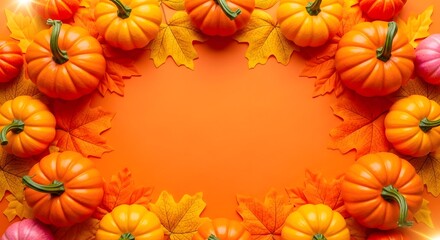 Fototapeta premium Vibrant pumpkins and leaves frame for thanksgiving celebrations