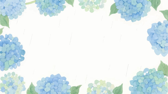 Simple hydrangea illustration. Copy space. Frame. Rainy season. May.