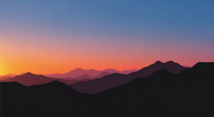 A serene mountain landscape at sunset with a vibrant sky