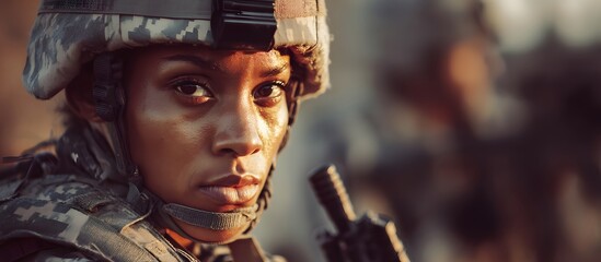 Obraz premium adult female soldier in war