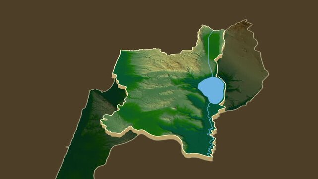 Northern District - HaZafon physical map, Israel. Terrain extrusion with regional location map