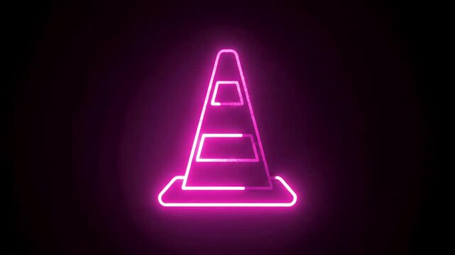 Neon Traffic Cone Symbol in Pink Glow on Dark Background