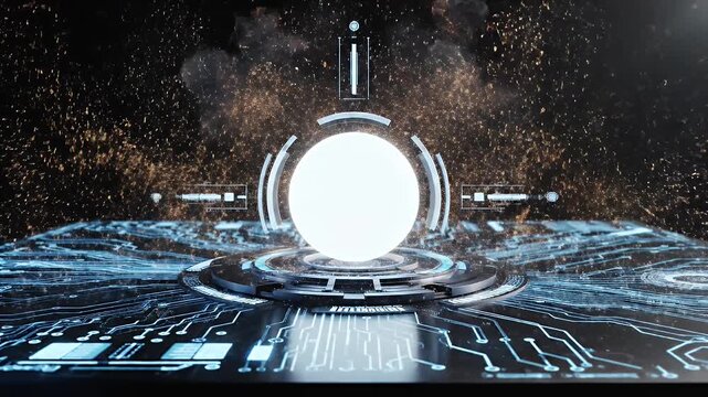 An explosion of light and energy erupts from a circuit board