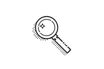 Black and White Pixelated Search Icon, Minimalist Retro Magnifying Glass Vector for UI
