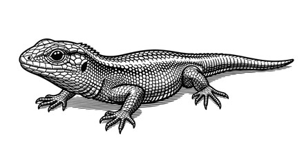 Obraz premium detailed vintage lizard reptile engraving illustration isolated, realistic hand drawn scaled lizard antique natural history woodcut style zoological animal artwork