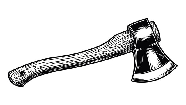 woodcutter axe rustic forestry tool detailed vintage engraving illustration wooden handle chopping axe hand drawn woodcut style