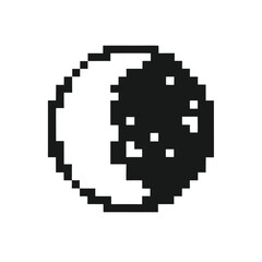 Fototapeta premium Minimalist Pixel Moon Symbol, Classic Night Sky Celestial Body, Black and White Silhouette