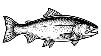 Fototapeta premium Vintage hand drawn salmon fish engraving illustration