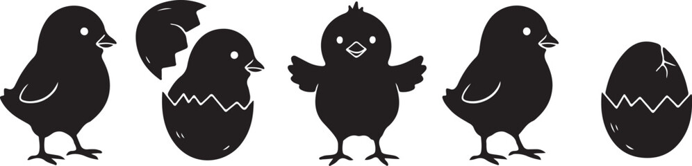 Set of 5 black chick icons vector © Ripon