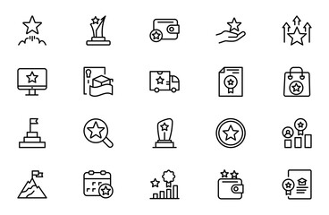 Fototapeta premium Achievement and Professional Growth Line Icon Set for Career Development, Business Success and Job Performance Outline Vector Collection