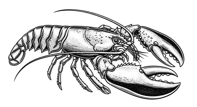 Vintage engraving lobster seafood detailed marine crustacean illustration hand drawn ocean animal in classic woodcut style
